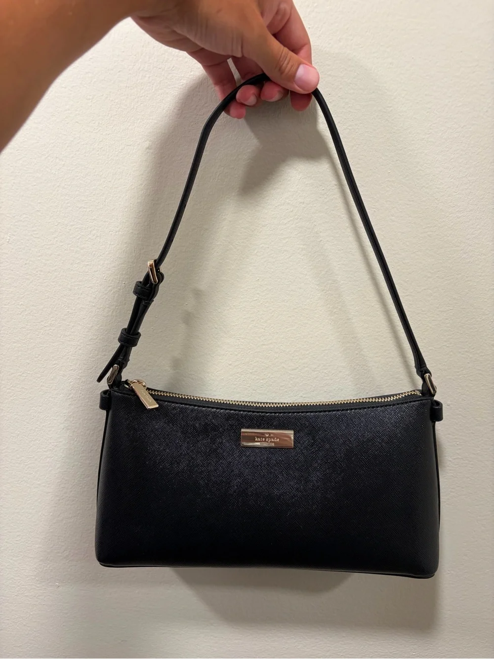 NEW kate spade Black Saffiano Leather Shoulder Bag with Gold Hardware